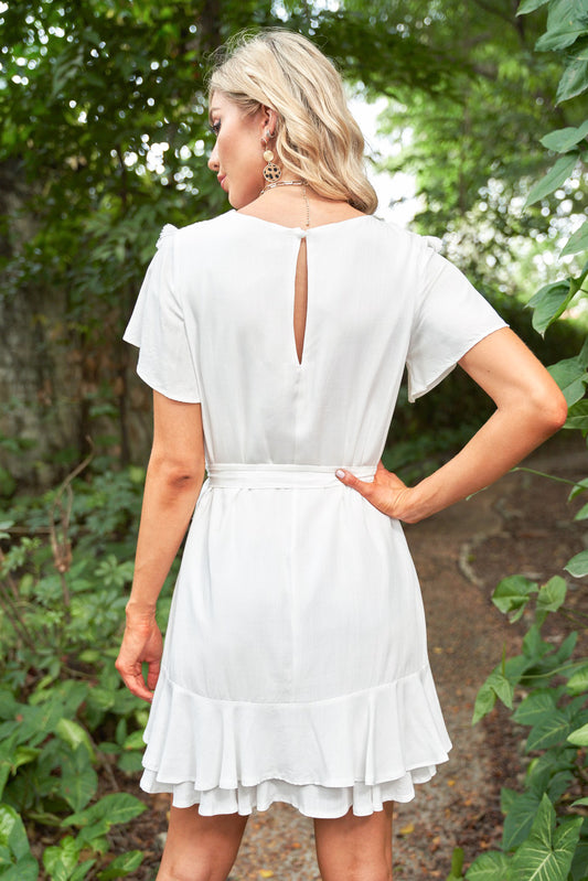 White Tassel Bust Wrap Bottom Dress